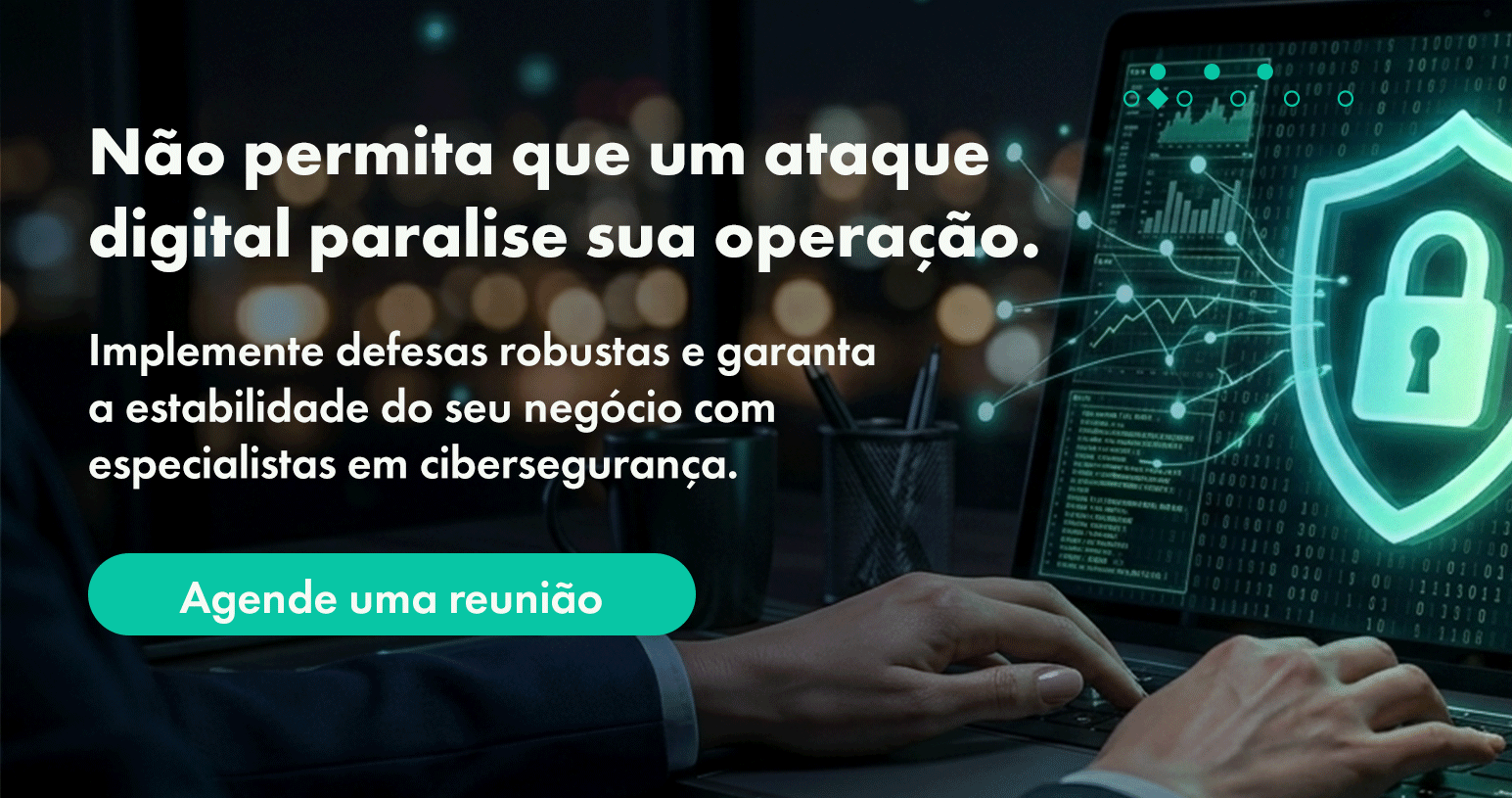 Imagem de um laptop com escudo de segurança digital para divulgar soluções de cibersegurança MPL e proteção contra ataques cibernéticos.